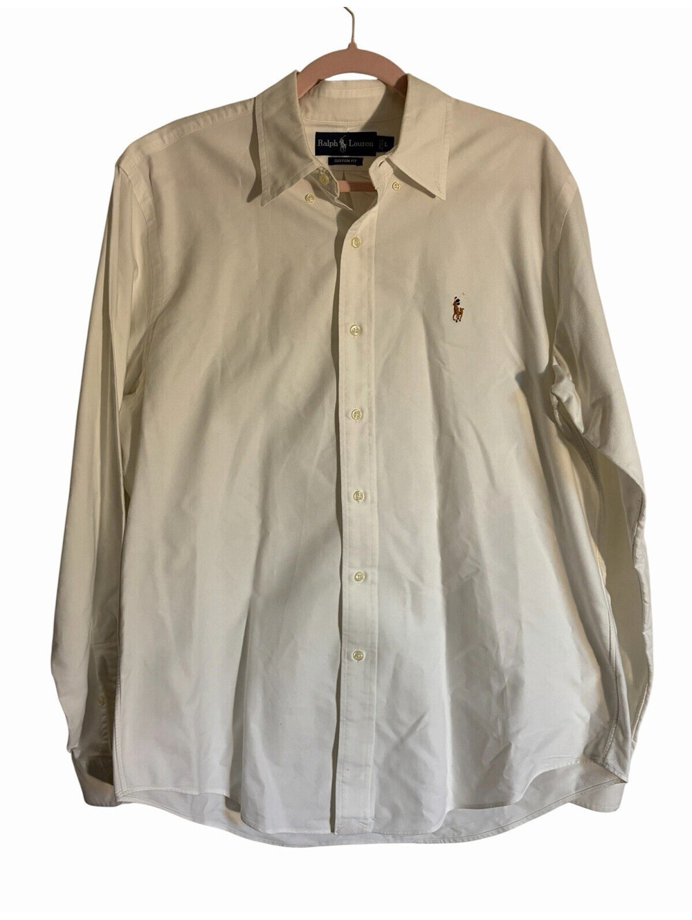 Ralph Lauren Men's L Custom Fit White Solid Cotton Woven Button-Up Shirt